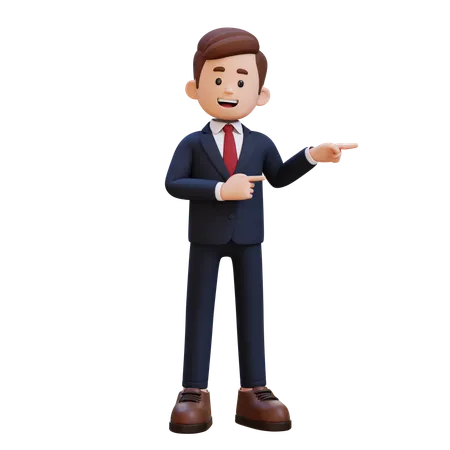 3 D Businessman Character Pointing Left 3D Illustration