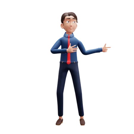 Businessman Pointing Left 3D Illustration