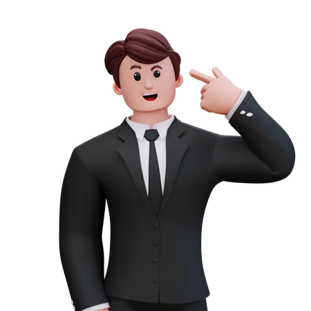Businessman Pointing Left Head  3D Illustration