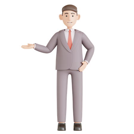 Businessman pointing left side  3D Icon