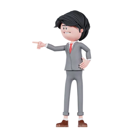 Businessman Pointing Left Side  3D Illustration