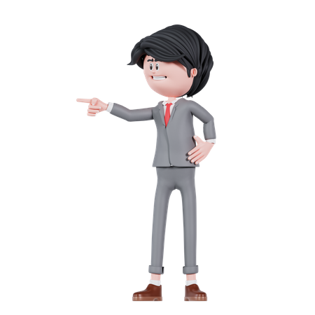 Businessman Pointing Left Side  3D Illustration