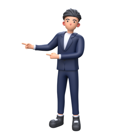 Businessman pointing left with both index finger  3D Icon
