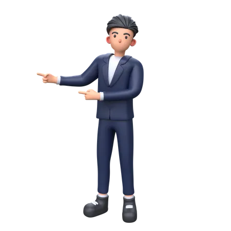 Businessman pointing left with both index finger  3D Illustration