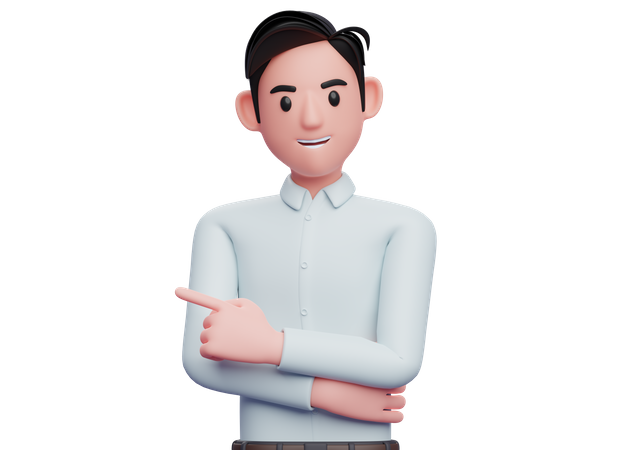 Businessman pointing left with index finger 3D Illustration