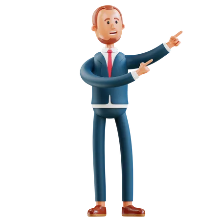 Business Man Pointing Pose 3D Illustration