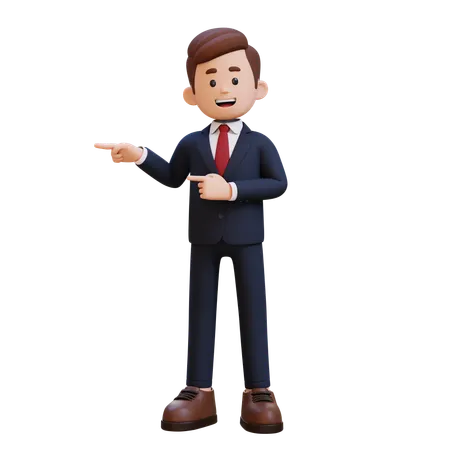 3 D Businessman Character Pointing Right 3D Illustration