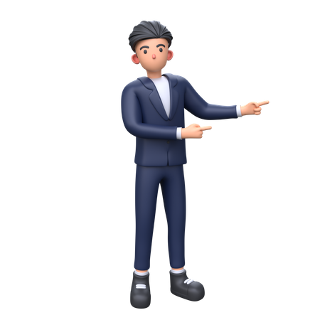 Businessman pointing right with both index finger  3D Icon