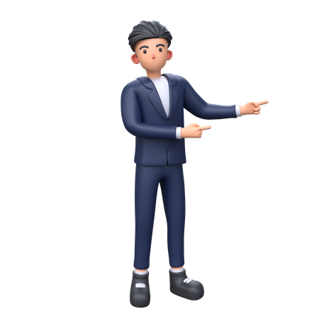 Businessman pointing right with both index finger  3D Illustration