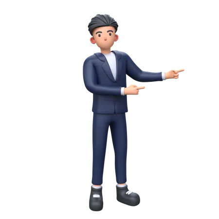 Young Businessman Pointing Right With Both Index Finger 3 D Illustration 3D Illustration