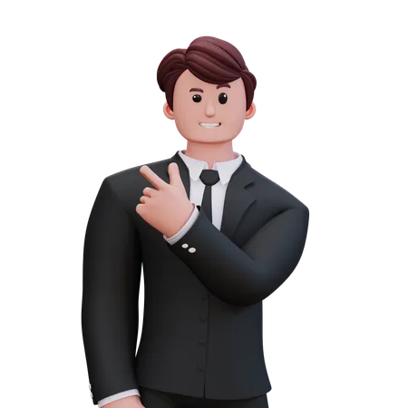 Businessman Pointing Shoulder Right  3D Illustration