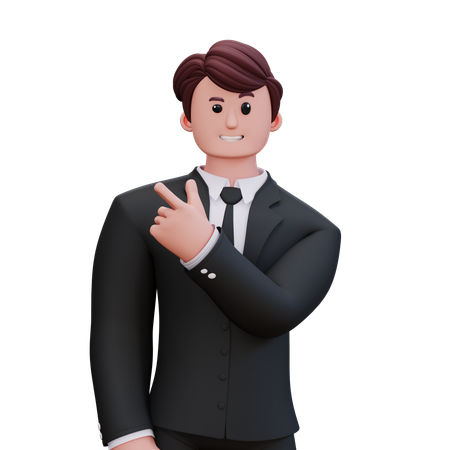 Businessman Pointing Shoulder Right  3D Illustration