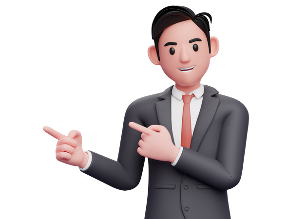 Businessman pointing side with both index fingers  3D Illustration