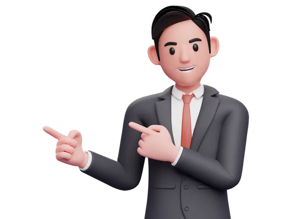 Businessman pointing side with both index fingers  3D Illustration