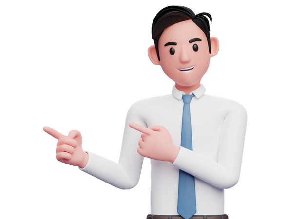 Businessman pointing side with both index fingers  3D Illustration