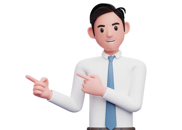 Businessman pointing side with both index fingers 3D Illustration