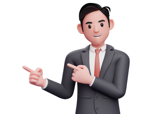 Businessman pointing side with both index fingers 3D Illustration