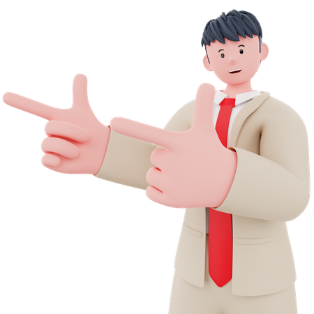 Businessman pointing something left  3D Illustration