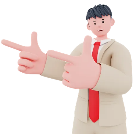 Businessman pointing something left  3D Illustration