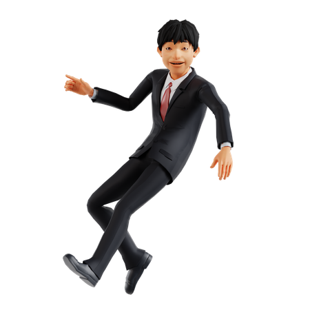 Businessman Pointing Something Left While Walking  3D Illustration