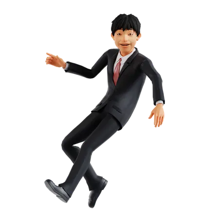 Businessman Pointing Something Left While Walking  3D Illustration