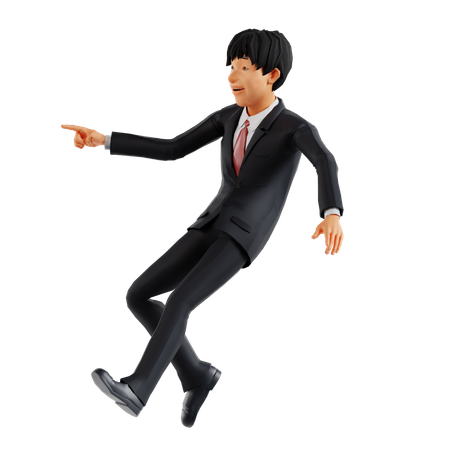 Businessman Pointing Something Left While Walking  3D Illustration