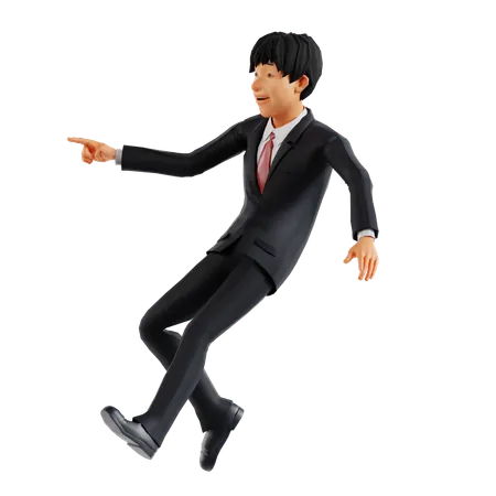 Businessman Pointing Something Left While Walking  3D Illustration