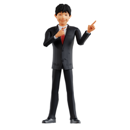 Businessman Pointing Something Right  3D Illustration