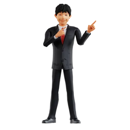 Businessman Pointing Something Right  3D Illustration