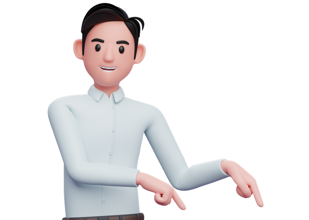 Businessman pointing to bottom right corner  3D Icon