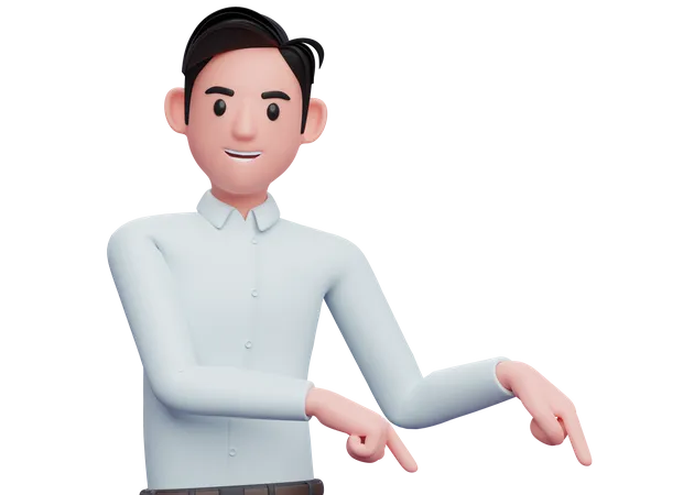 Businessman pointing to bottom right corner  3D Illustration