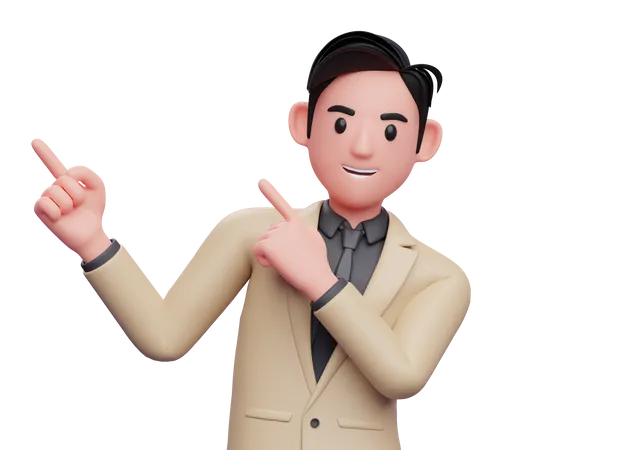 Businessman pointing to fingers to left side  3D Illustration