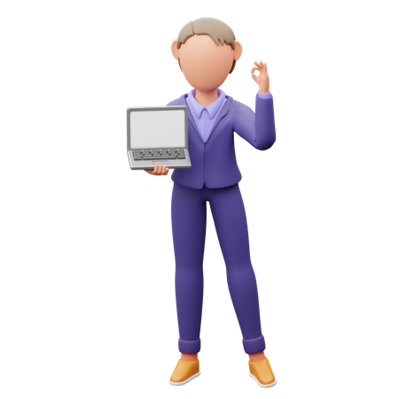 Businessman Pointing To Laptop Screen  3D Illustration