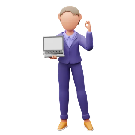 Businessman Pointing To Laptop Screen  3D Illustration