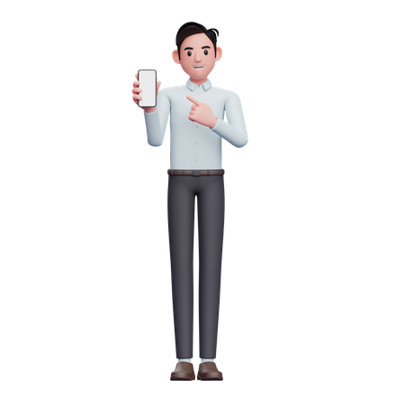 Businessman pointing to phone screen  3D Illustration