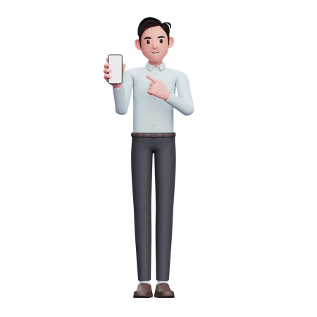 Businessman pointing to phone screen  3D Illustration