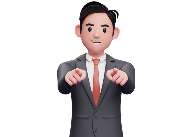 Businessman pointing to the camera with both hand  3D Illustration