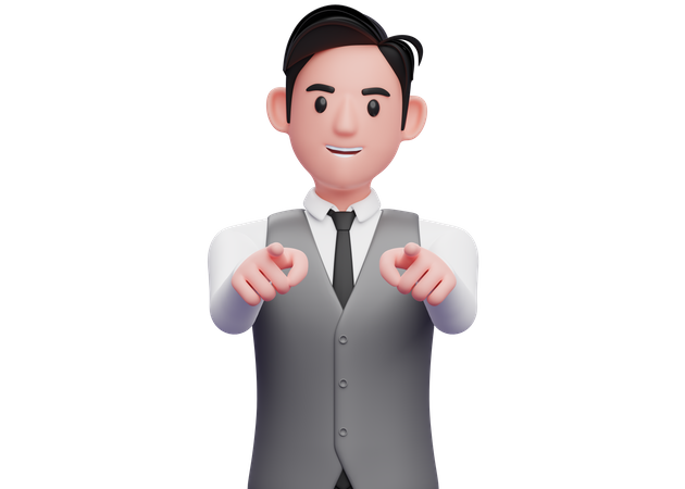 Businessman pointing to the camera with both hand 3D Illustration