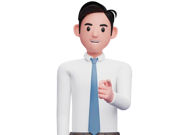 Businessman Pointing to the camera with left hand 3D Illustration