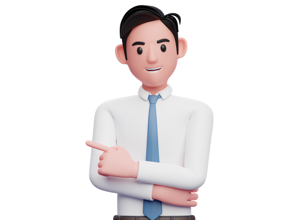 Businessman pointing to the left and hand crossed on chest  3D Illustration