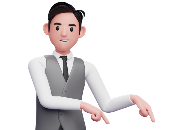Businessman pointing to the lower right corner  3D Icon
