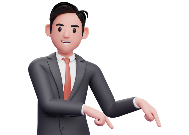 Businessman pointing to the lower right corner  3D Icon