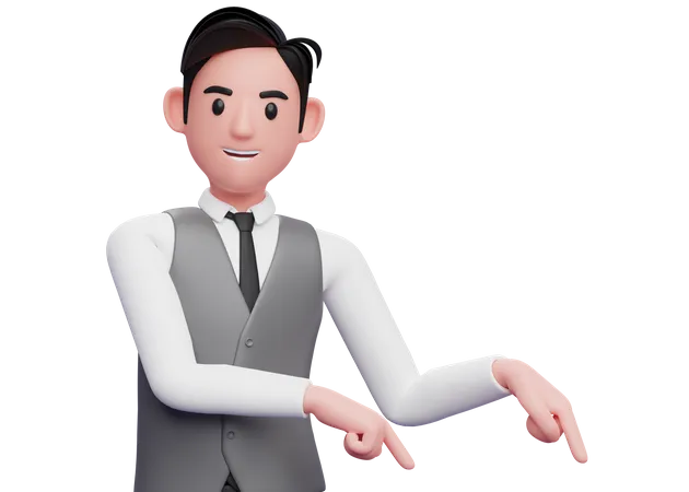 Businessman pointing to the lower right corner  3D Illustration