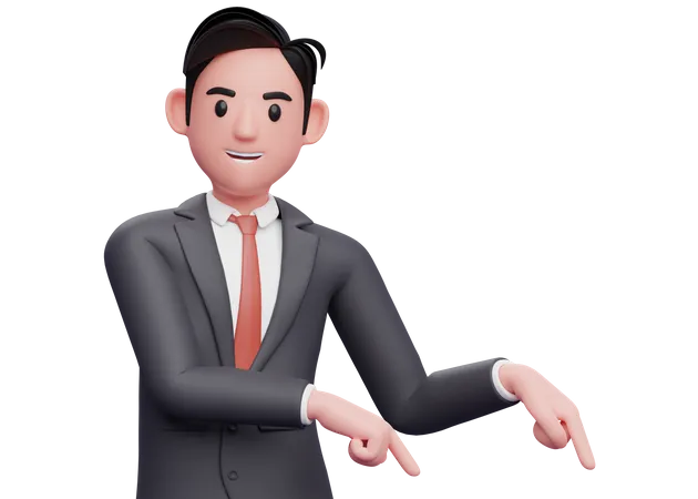 Businessman pointing to the lower right corner  3D Illustration