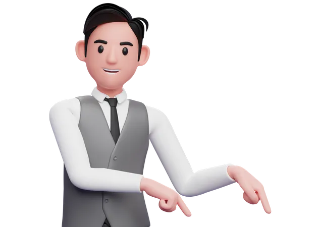 Businessman pointing to the lower right corner 3D Illustration