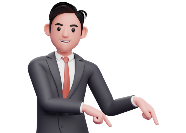 Businessman pointing to the lower right corner 3D Illustration