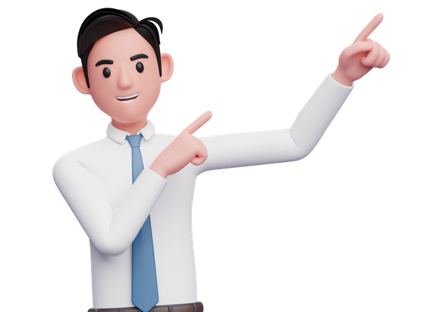 Businessman pointing to the top right corner with both finger 3D Illustration