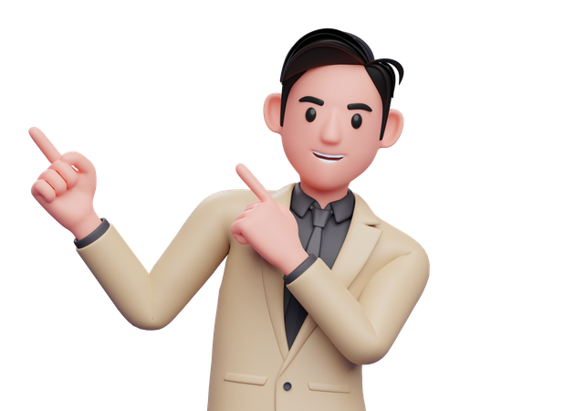 Businessman pointing to fingers to left side 3D Illustration