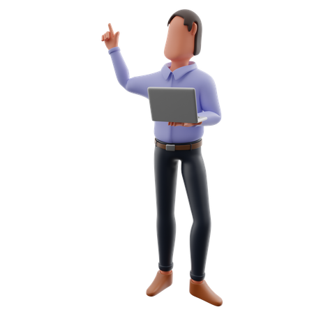 Businessman Pointing To Top Side  3D Illustration