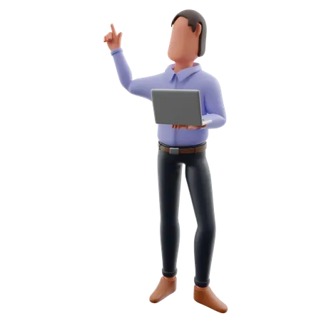 Businessman Pointing To Top Side  3D Illustration